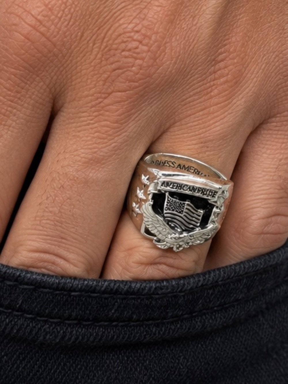 Men’s Sterling Silver 925 American Pride Eagle Flag Ring 11.66grams Size 13